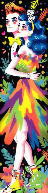 Free colorful bookmark featuring a couple ready to dance